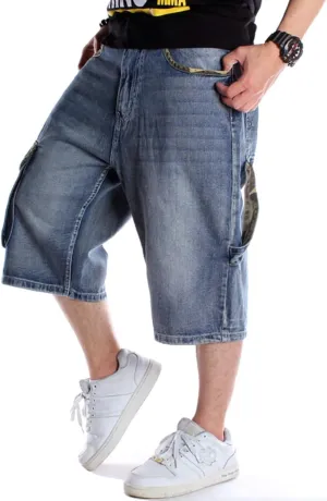 EnllerviiD Loose Fit Jean Shorts for Men Casual Work Shorts Baggy Denim Shorts Skateboard Dance Shorts