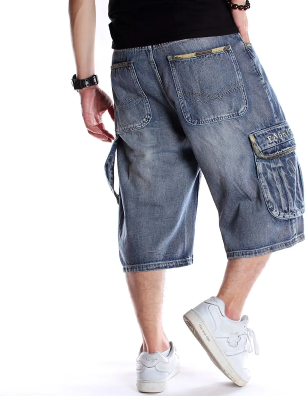 EnllerviiD Loose Fit Jean Shorts for Men Casual Work Shorts Baggy Denim Shorts Skateboard Dance Shorts