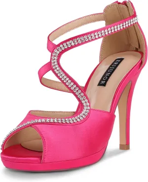 ERIJUNOR High Heel Sandals Peep Toe S-Strap Prom Wedding Evening Shoes