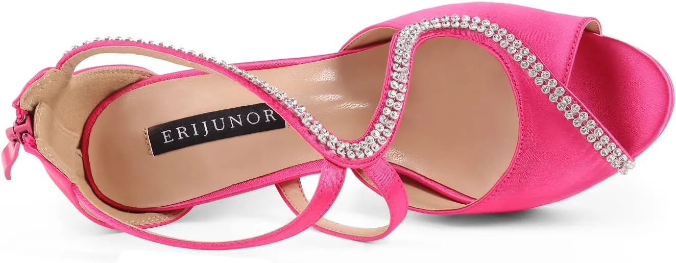 ERIJUNOR High Heel Sandals Peep Toe S-Strap Prom Wedding Evening Shoes