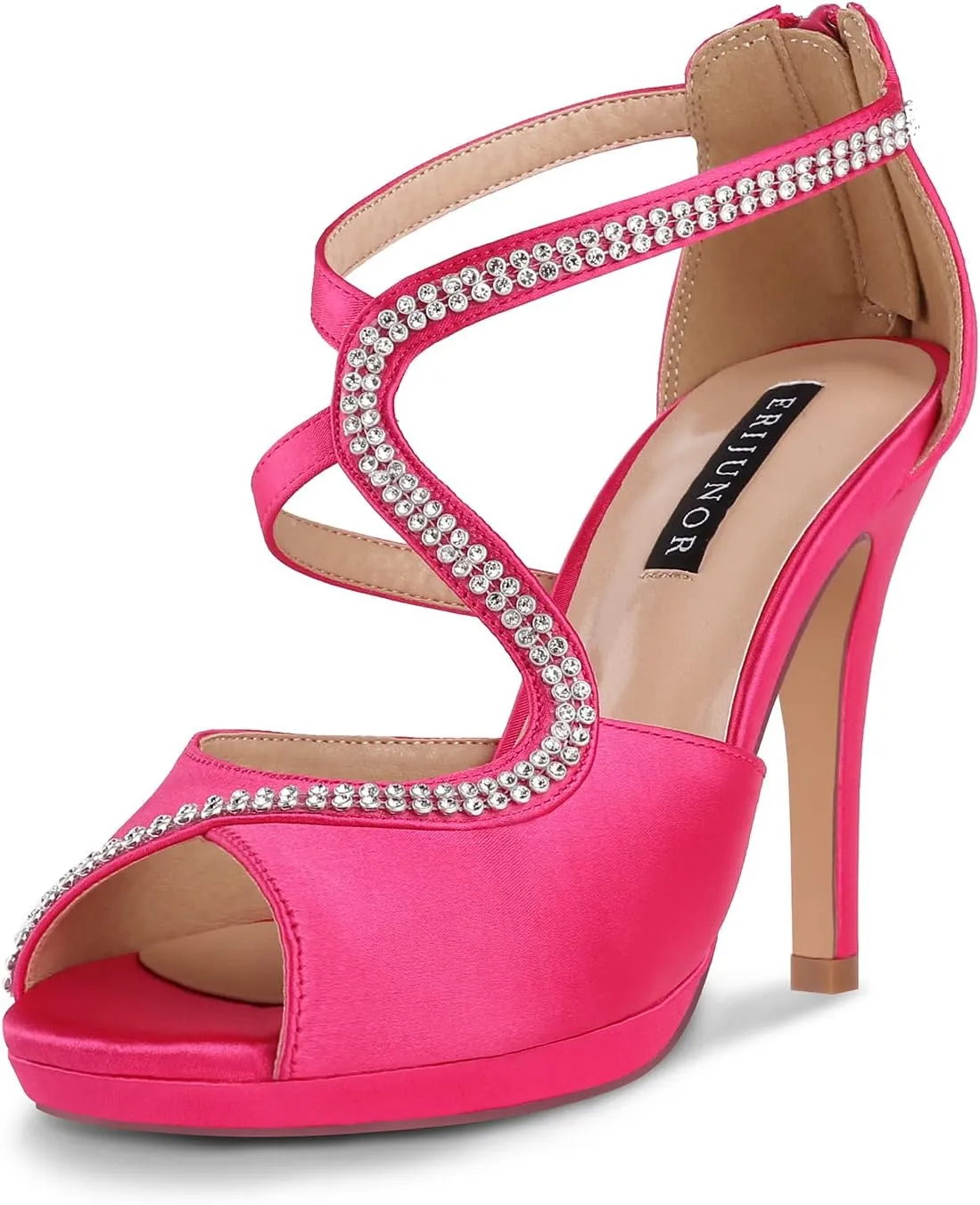 ERIJUNOR High Heel Sandals Peep Toe S-Strap Prom Wedding Evening Shoes