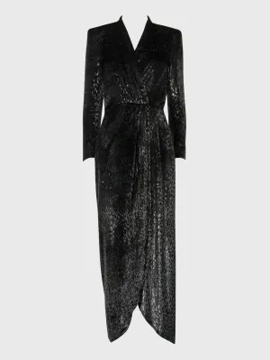 ESCADA 1980s Vintage Velvet Lamé Evening Gown Dark Brown Leopard Pattern Size XS