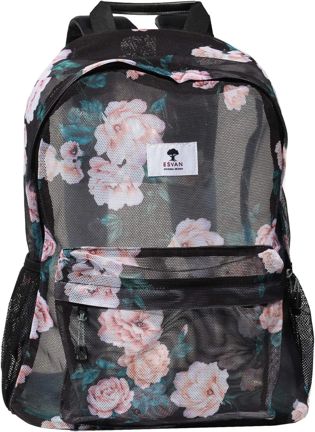 ESVAN Original Print Mesh Backpack Semi-Transparent Sackpack See Through Beach Bag Daypack Multi-Purpose Women Men Unisex