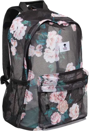 ESVAN Original Print Mesh Backpack Semi-Transparent Sackpack See Through Beach Bag Daypack Multi-Purpose Women Men Unisex