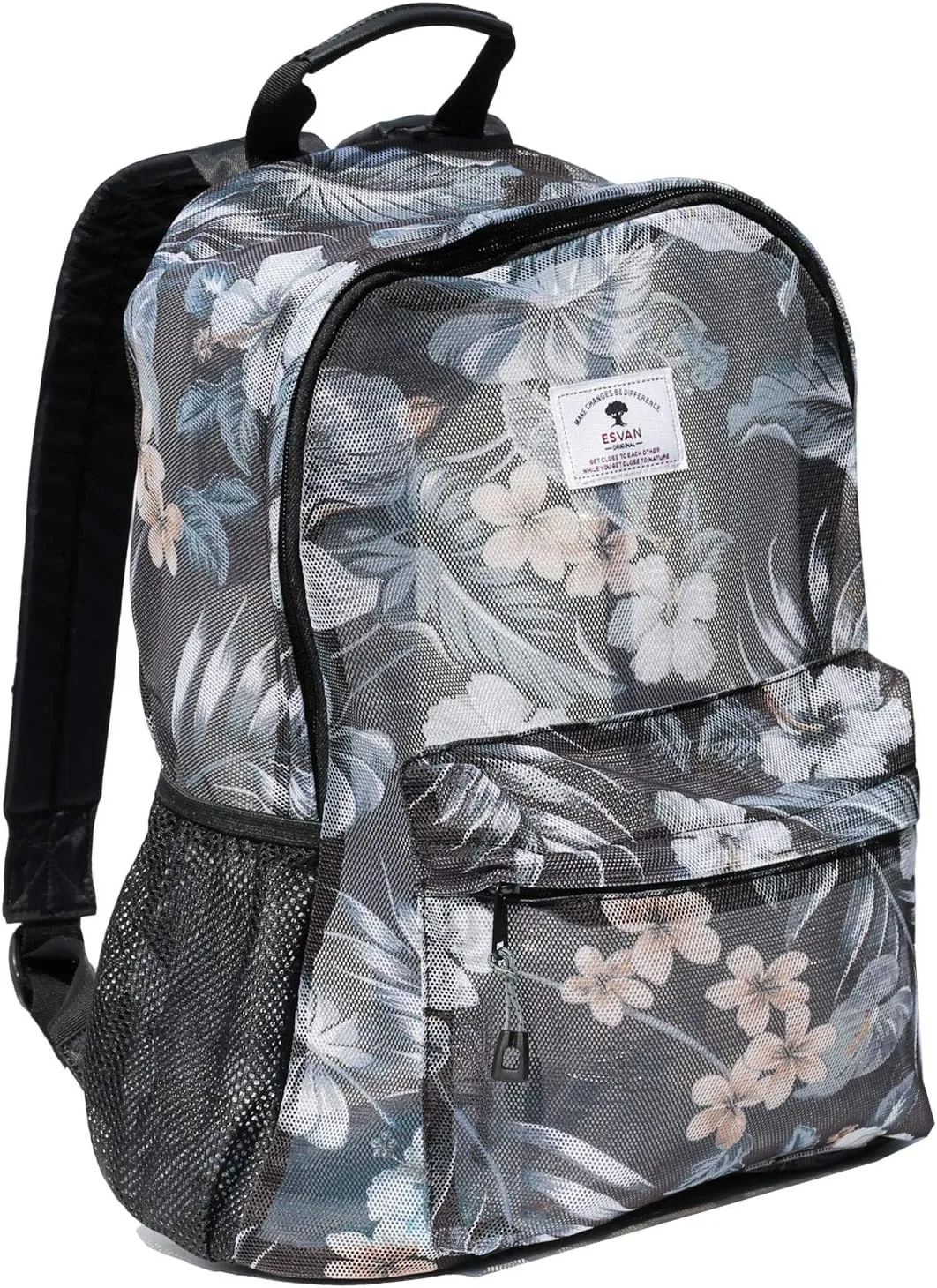 ESVAN Original Print Mesh Backpack Semi-Transparent Sackpack See Through Beach Bag Daypack Multi-Purpose Women Men Unisex