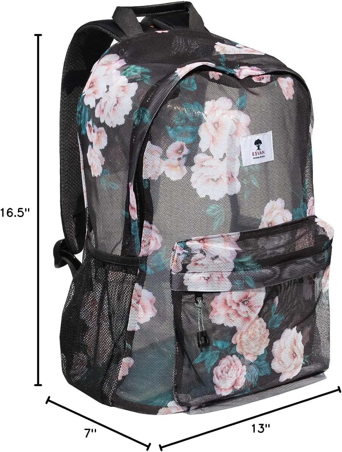 ESVAN Original Print Mesh Backpack Semi-Transparent Sackpack See Through Beach Bag Daypack Multi-Purpose Women Men Unisex