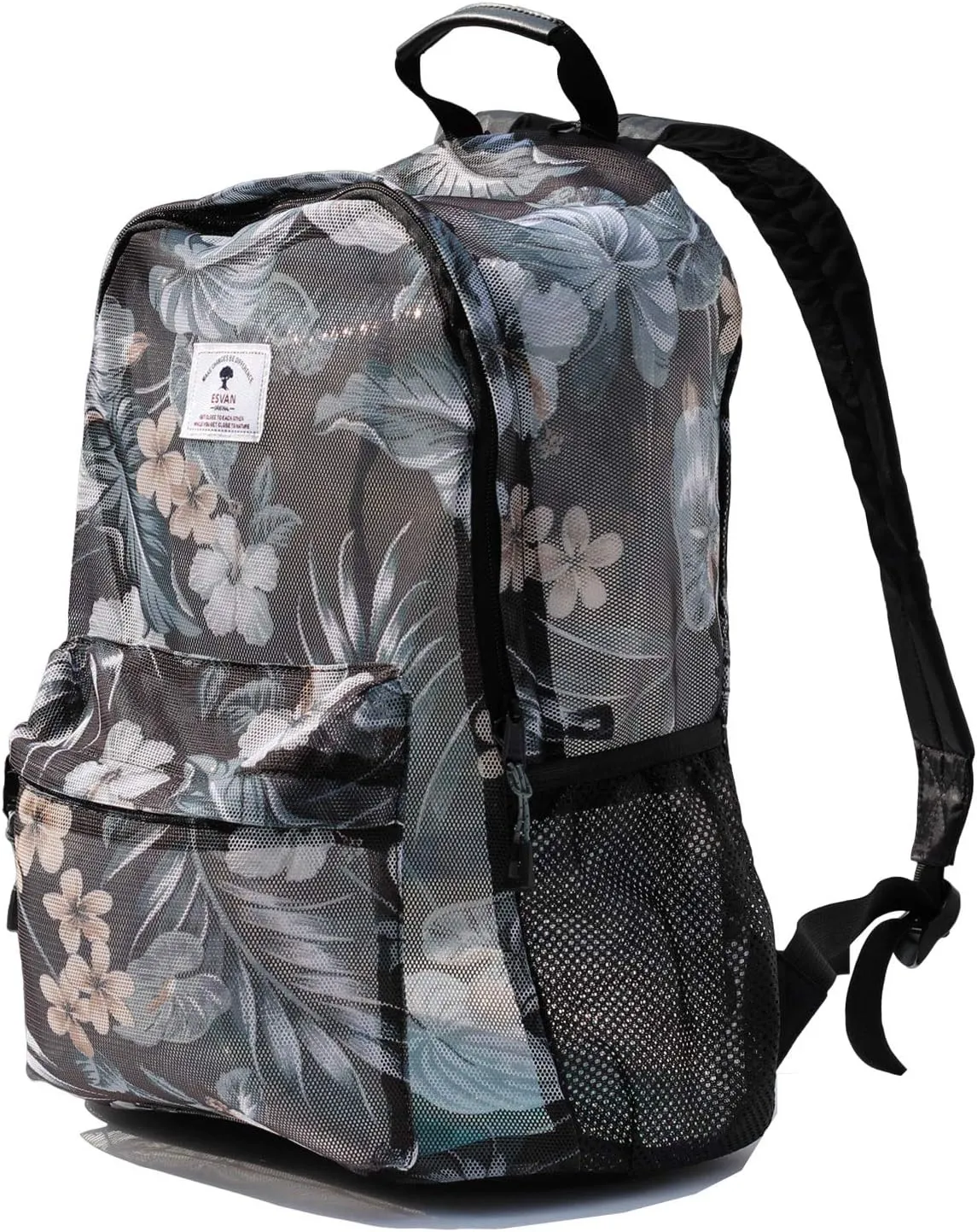 ESVAN Original Print Mesh Backpack Semi-Transparent Sackpack See Through Beach Bag Daypack Multi-Purpose Women Men Unisex