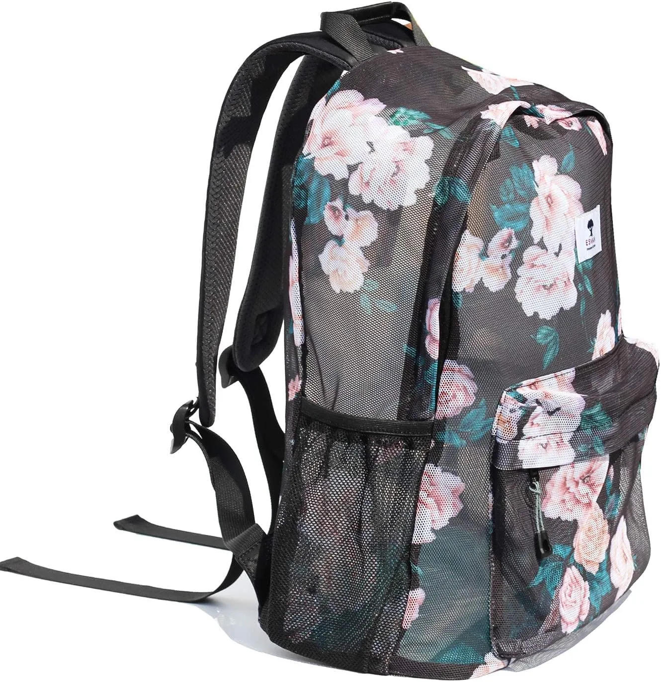 ESVAN Original Print Mesh Backpack Semi-Transparent Sackpack See Through Beach Bag Daypack Multi-Purpose Women Men Unisex