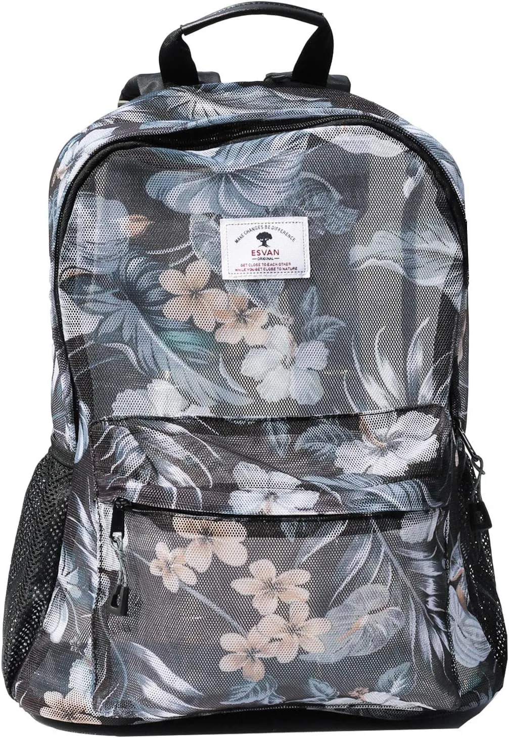 ESVAN Original Print Mesh Backpack Semi-Transparent Sackpack See Through Beach Bag Daypack Multi-Purpose Women Men Unisex