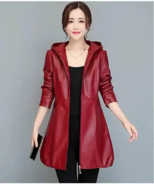 Evangeline Elegant Waterproof Faux Leather Women Jacket With Hood