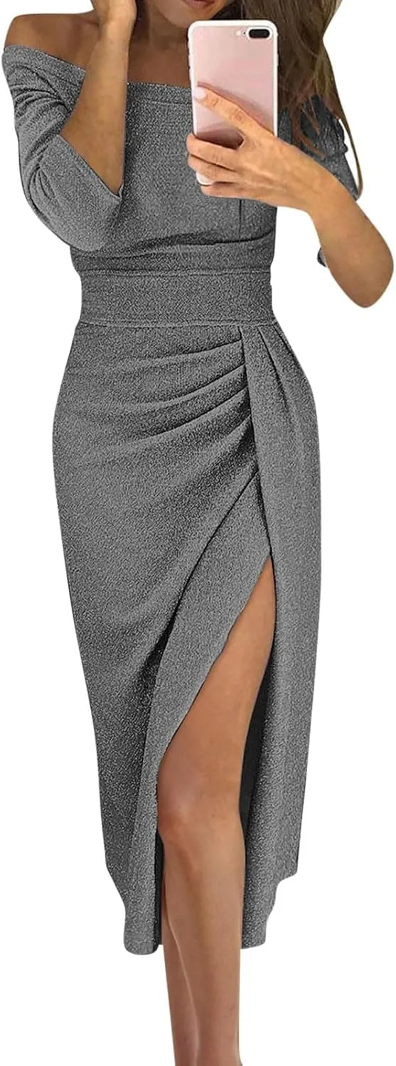 Evening Dresses for Women Elegant Long Sleeve Sequin Mini Dresses Sexy Ruched Bodycon Sparkly Glitter Cocktail Party Dresses