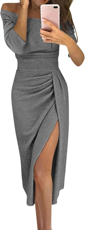 Evening Dresses for Women Elegant Long Sleeve Sequin Mini Dresses Sexy Ruched Bodycon Sparkly Glitter Cocktail Party Dresses
