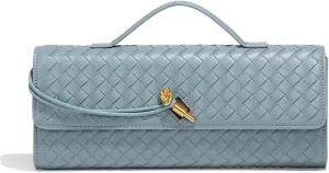 Evening Woven Handbag for Women PU Leather Clutch Purses Removable Strap Shoulder Bag Fashion Crossbody Tote Bag