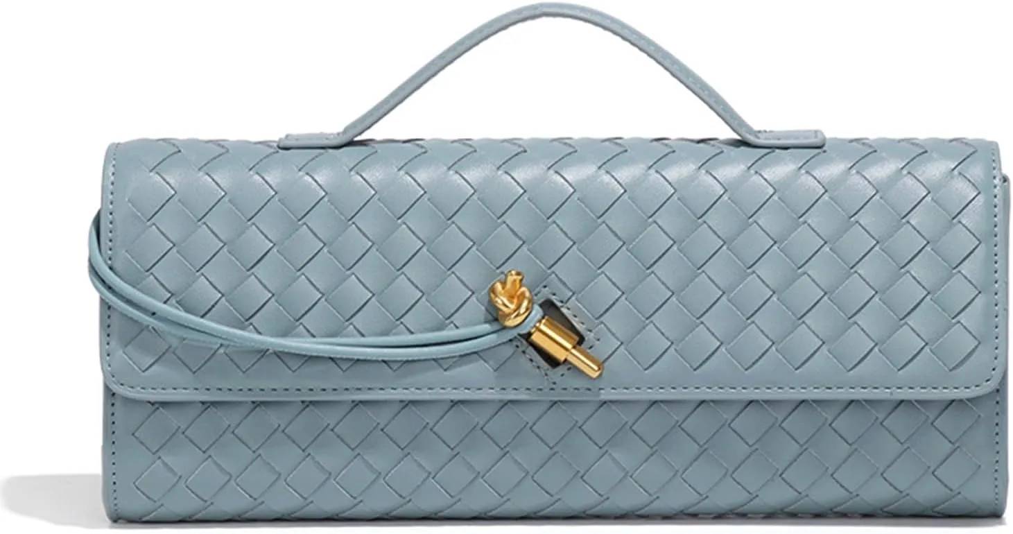 Evening Woven Handbag for Women PU Leather Clutch Purses Removable Strap Shoulder Bag Fashion Crossbody Tote Bag