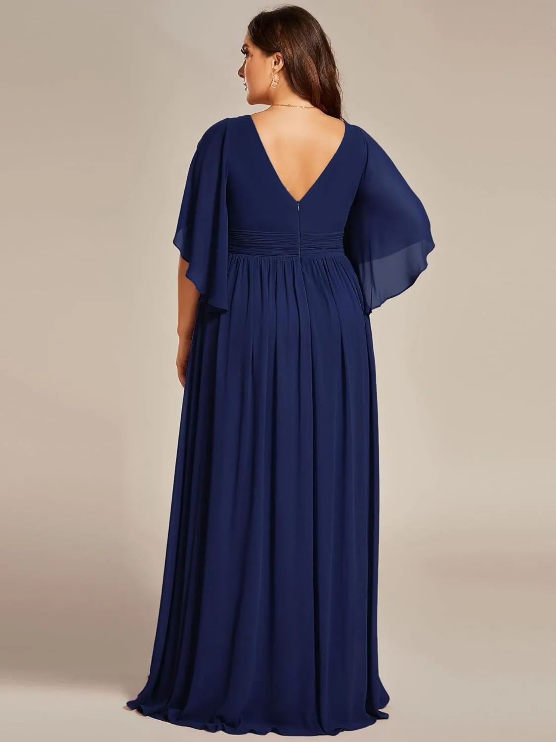Ever-Pretty Plus Women's Plus Size V Neck Half Sleeves Slit A Line Floor Length Bridesmaid Dress 01886-DA