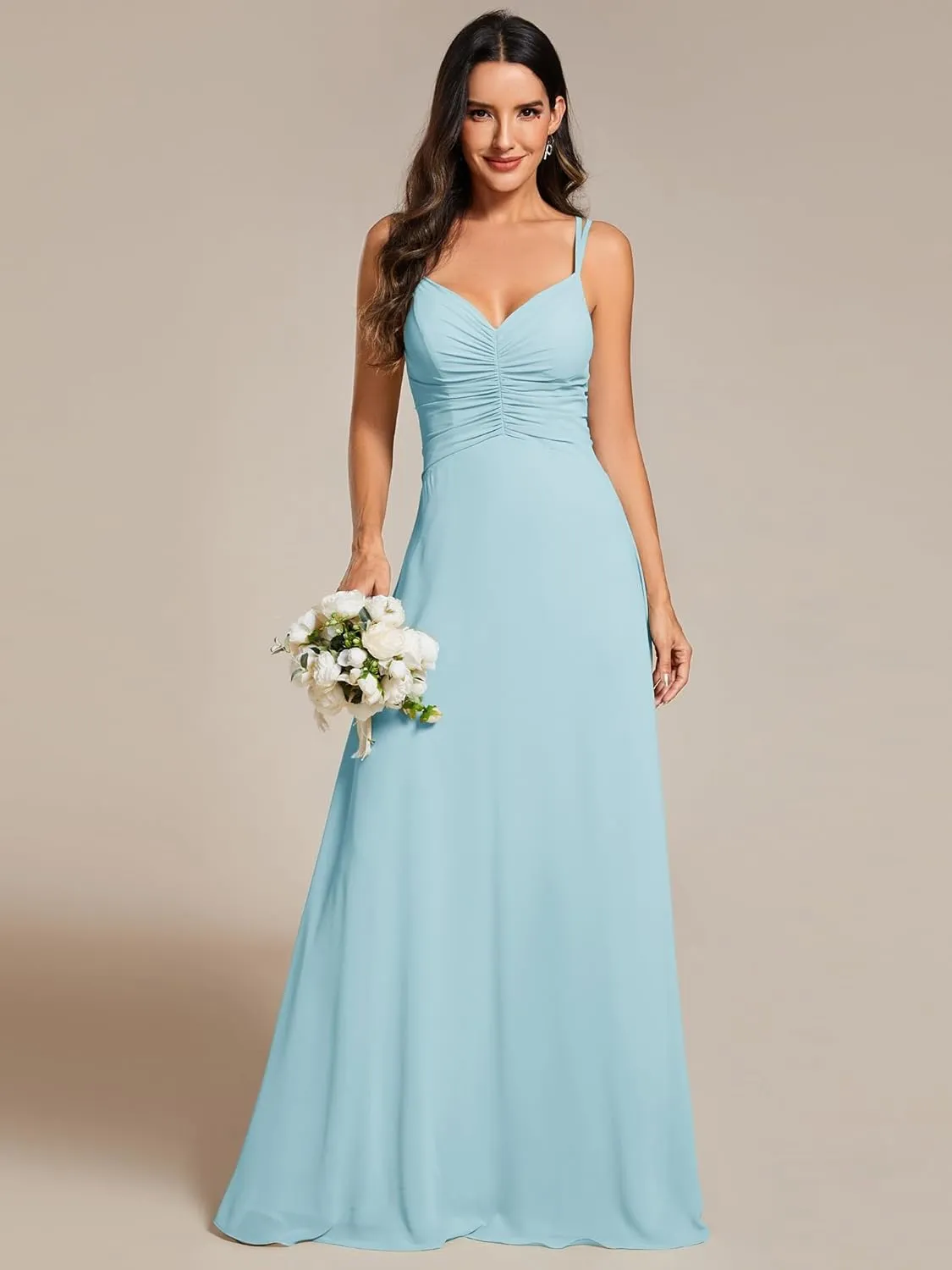 Ever-Pretty Women's Chiffon V-Neck Flowy Pleated Chiffon Spaghetti Straps Elegant Bridesmaid Dresses S0021