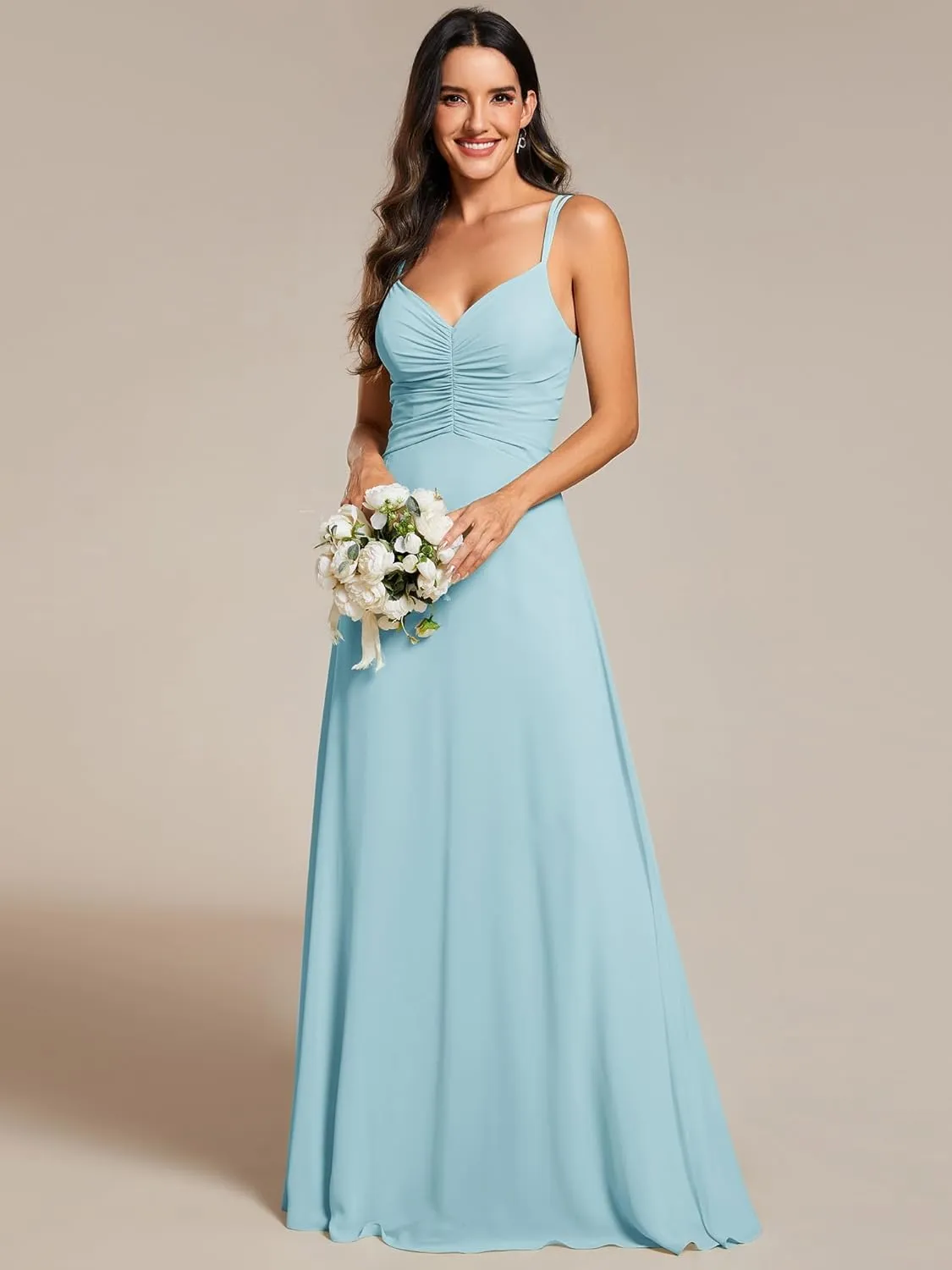 Ever-Pretty Women's Chiffon V-Neck Flowy Pleated Chiffon Spaghetti Straps Elegant Bridesmaid Dresses S0021