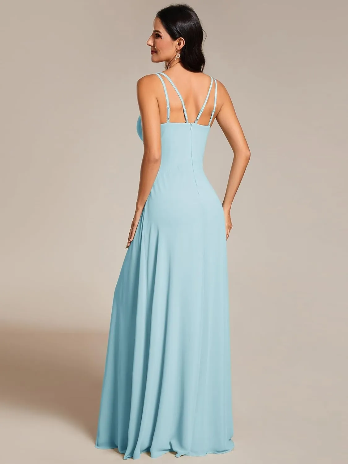 Ever-Pretty Women's Chiffon V-Neck Flowy Pleated Chiffon Spaghetti Straps Elegant Bridesmaid Dresses S0021