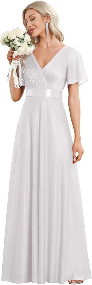 Ever-Pretty Womens Evening Dresses V Neck Short Sleeves A-line Glitter Formal Dresses 50159