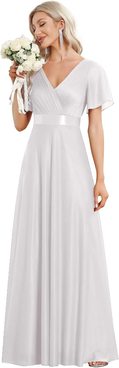 Ever-Pretty Womens Evening Dresses V Neck Short Sleeves A-line Glitter Formal Dresses 50159