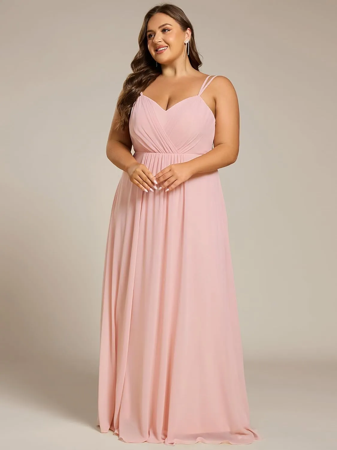 Ever-Pretty Women's Pleated Backless Applique V Neck A Line Chiffon Sleeveless Plus Size Bridesmaid Dresses 01692-DA