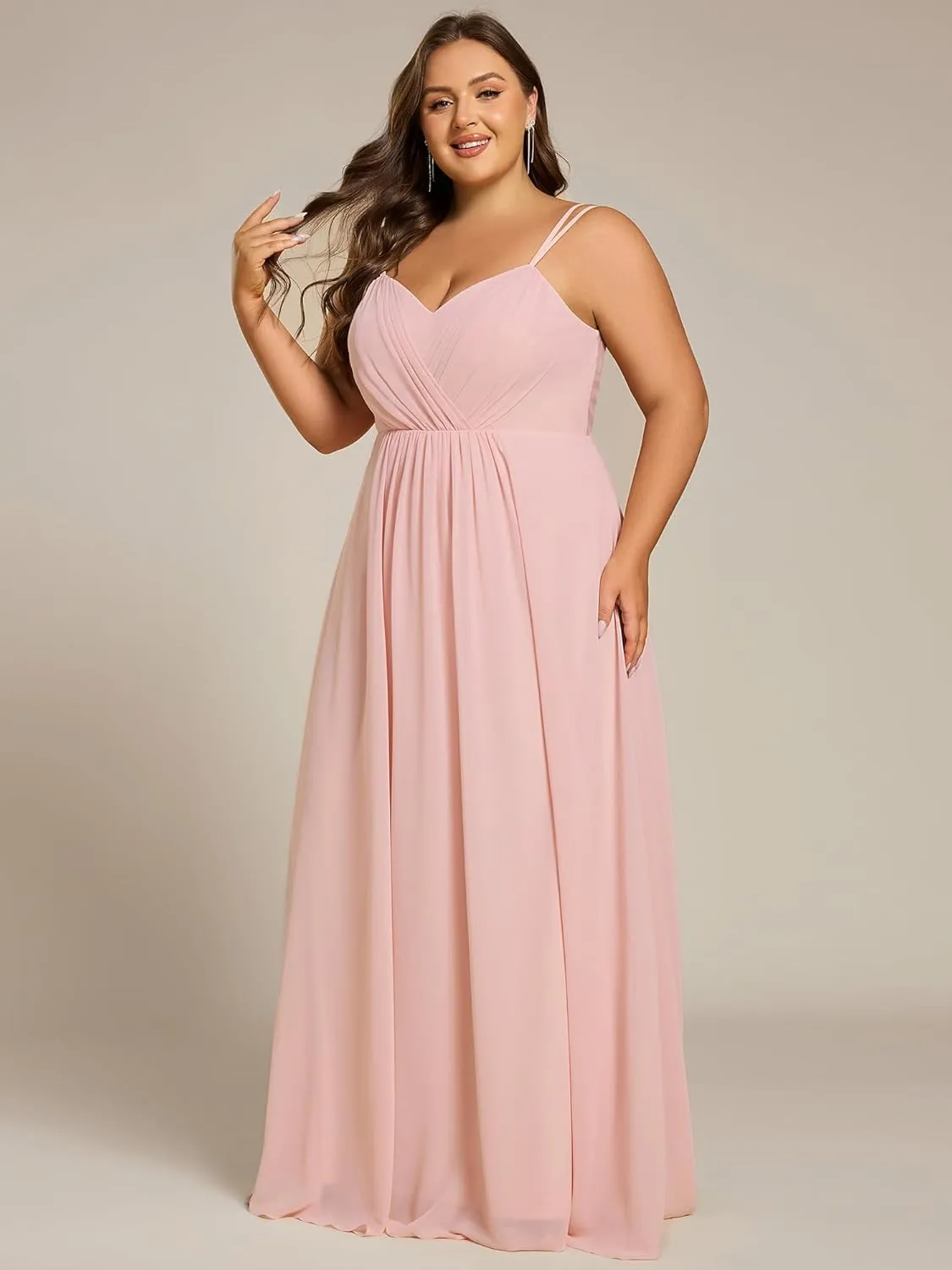 Ever-Pretty Women's Pleated Backless Applique V Neck A Line Chiffon Sleeveless Plus Size Bridesmaid Dresses 01692-DA