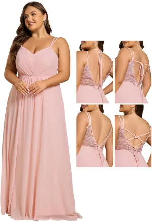 Ever-Pretty Women's Pleated Backless Applique V Neck A Line Chiffon Sleeveless Plus Size Bridesmaid Dresses 01692-DA