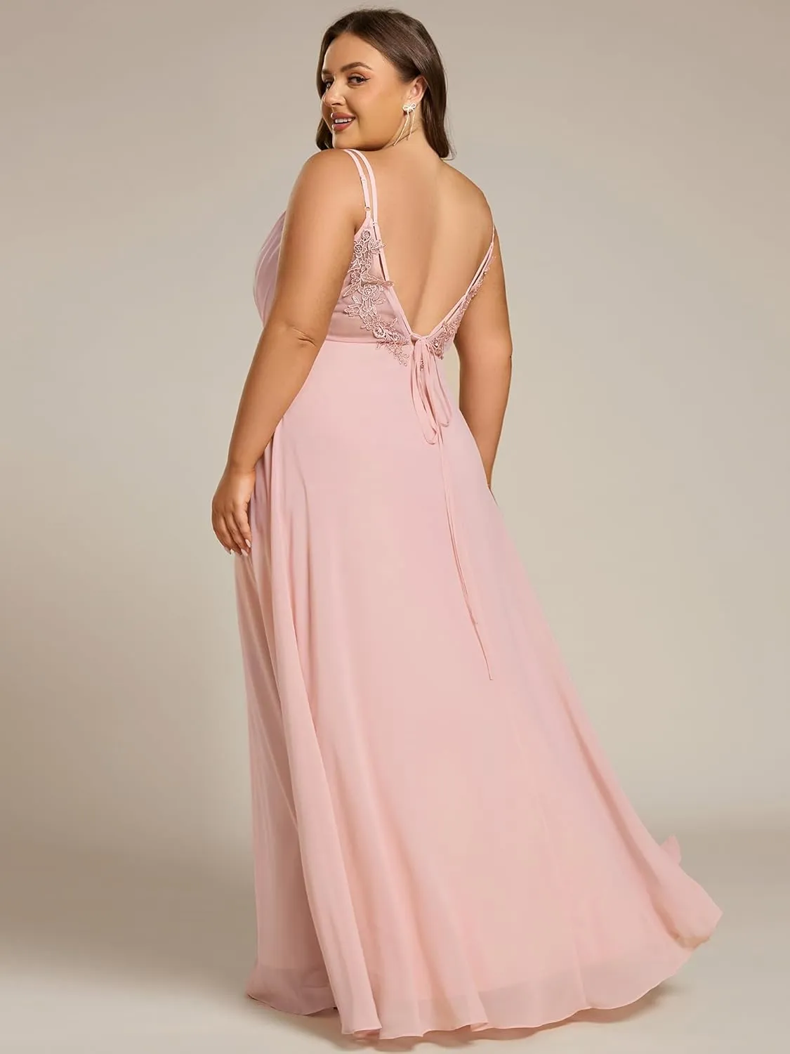 Ever-Pretty Women's Pleated Backless Applique V Neck A Line Chiffon Sleeveless Plus Size Bridesmaid Dresses 01692-DA