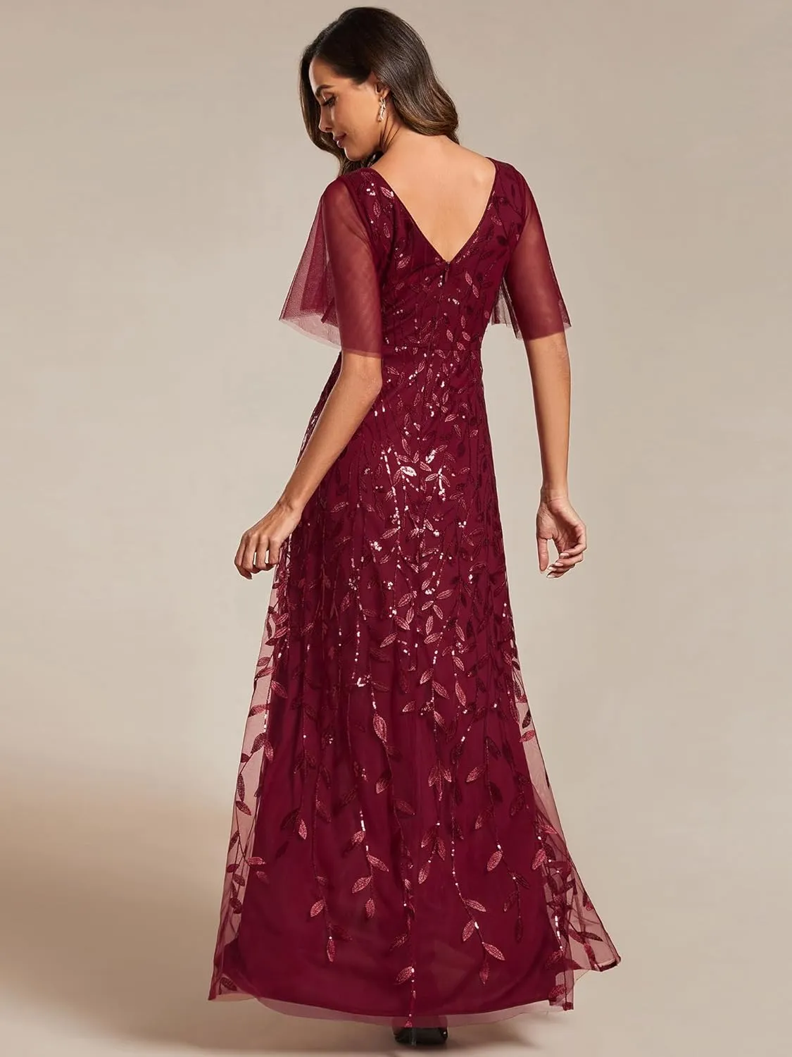 Ever-Pretty Women's Shimmery Formal Dress V Neck Sequins A-Line Side Slit Elegant Long Evening Dresses 02083