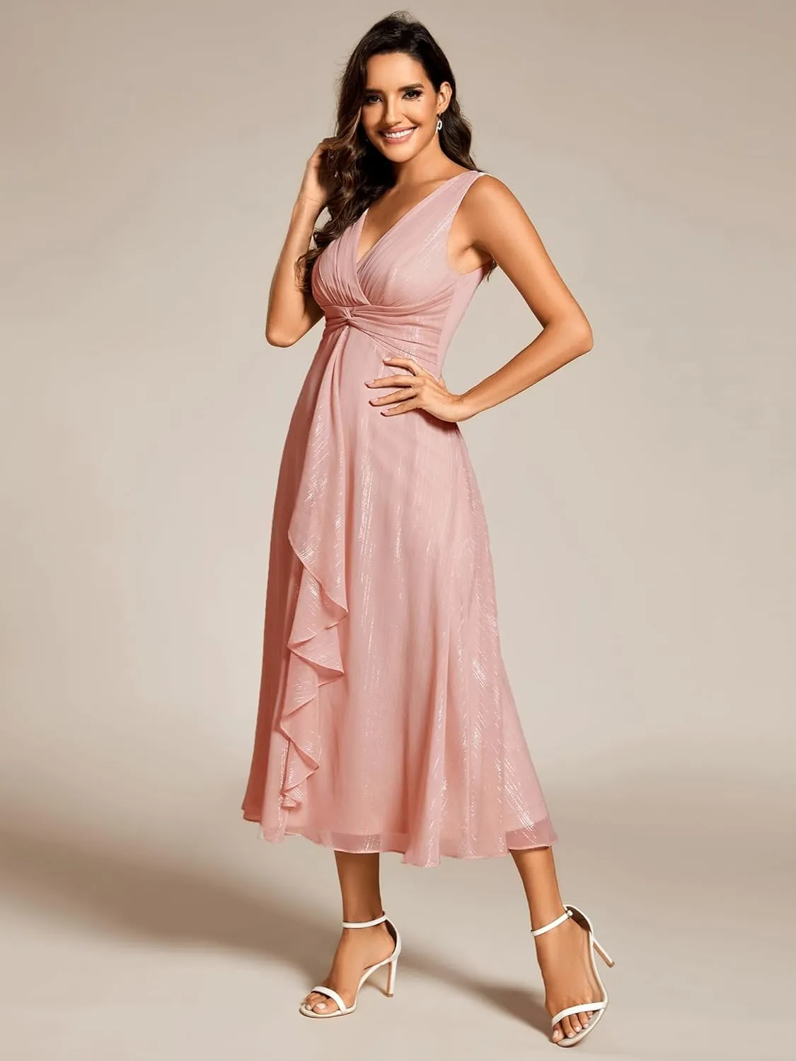 Ever-Pretty Women's Summer Sleeveless Midi Length Pleated A Line Wedding Guest Dress 11977