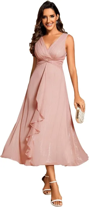 Ever-Pretty Women's Summer Sleeveless Midi Length Pleated A Line Wedding Guest Dress 11977