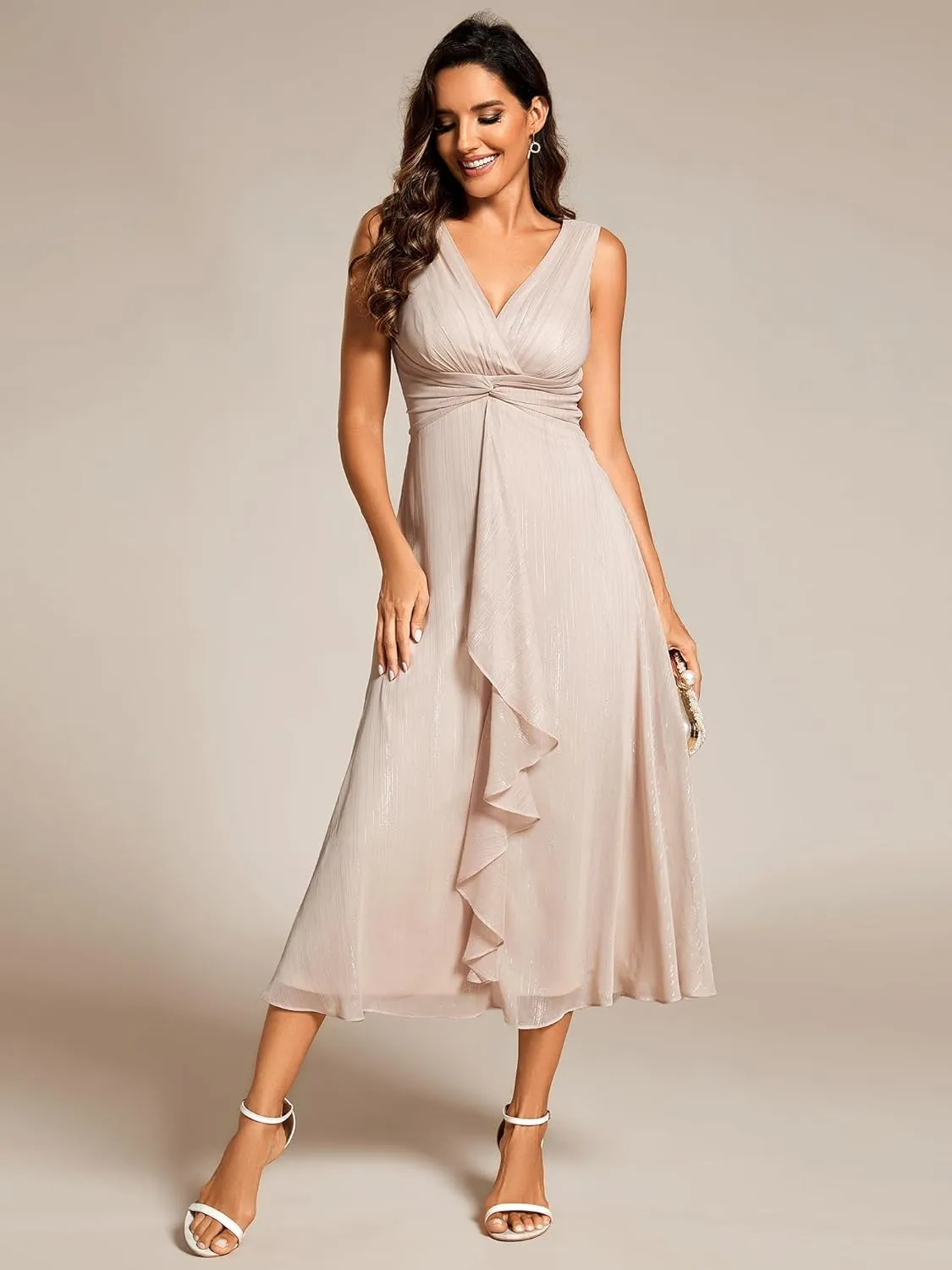 Ever-Pretty Women's Summer Sleeveless Midi Length Pleated A Line Wedding Guest Dress 11977