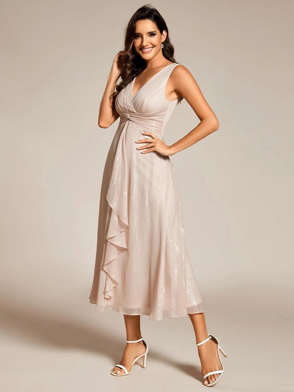 Ever-Pretty Women's Summer Sleeveless Midi Length Pleated A Line Wedding Guest Dress 11977