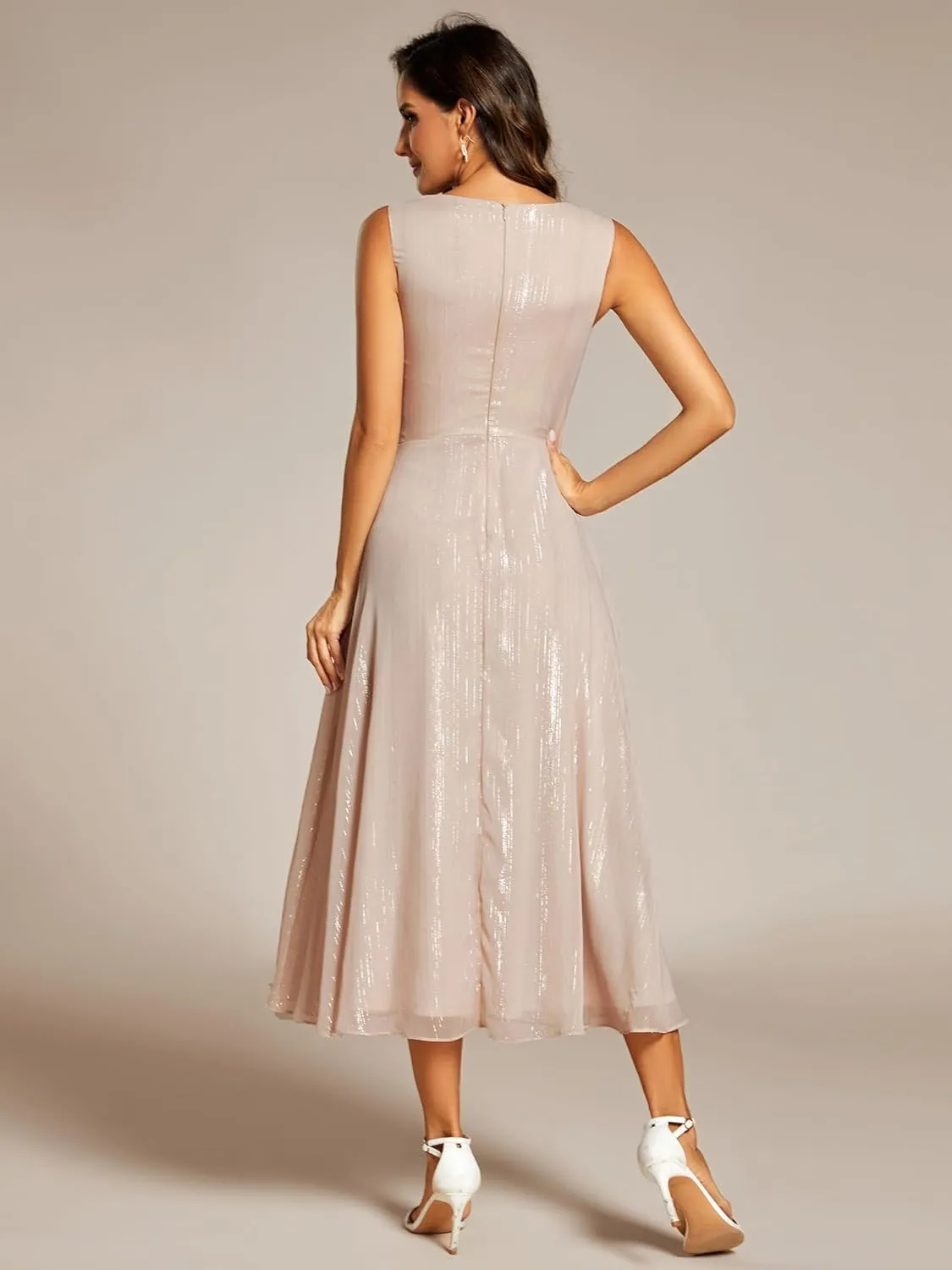 Ever-Pretty Women's Summer Sleeveless Midi Length Pleated A Line Wedding Guest Dress 11977