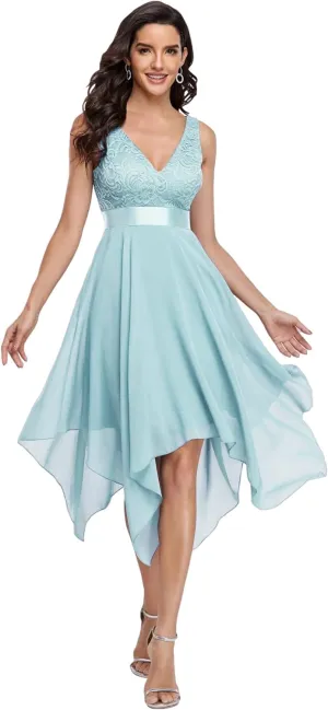 Ever-Pretty Women's Vintage V Neck Irregular Hem Lace A Line Chiffon Cocktail Dresses 00207
