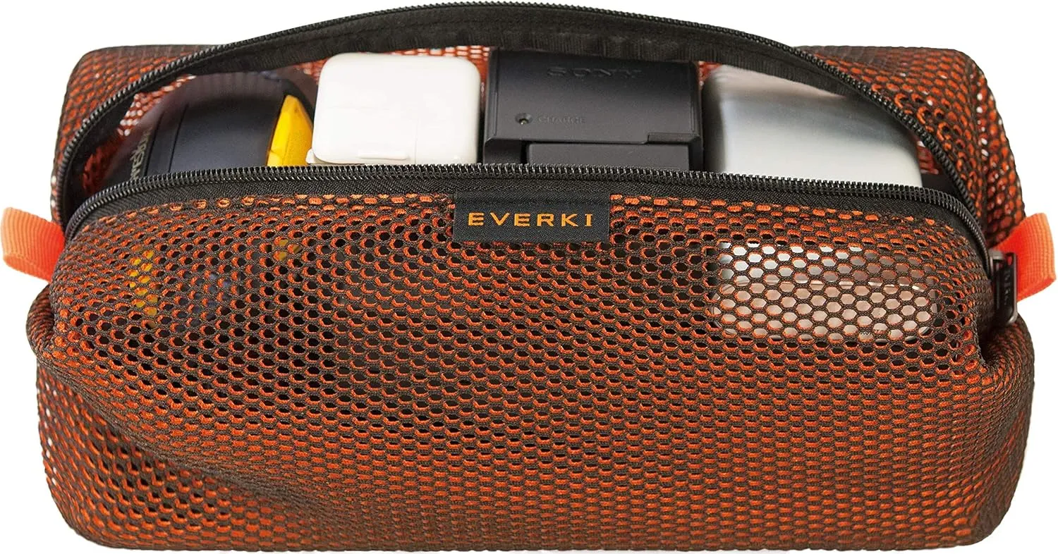 Everki Travel Cord Organizer Mesh Pouch Bag - Mesh Cable Organizer Bag with Zipper, Universal Electronics Purse Pouches for Inside Purse Case for Laptop Adapter, Carry On Packing Essentials, Orange