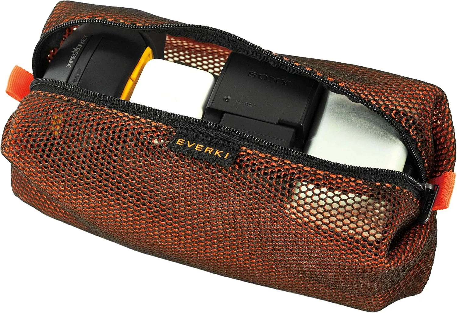 Everki Travel Cord Organizer Mesh Pouch Bag - Mesh Cable Organizer Bag with Zipper, Universal Electronics Purse Pouches for Inside Purse Case for Laptop Adapter, Carry On Packing Essentials, Orange