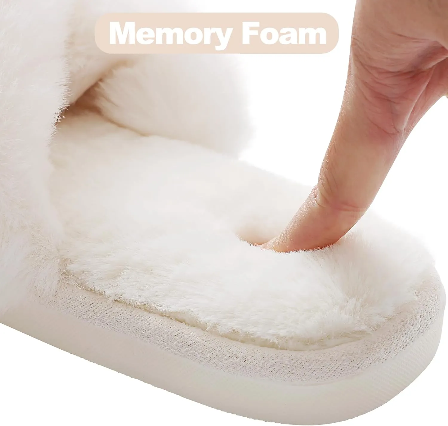 Evshine Women's Fuzzy Slippers Cross Band Memory Foam House Slippers Open Toe
