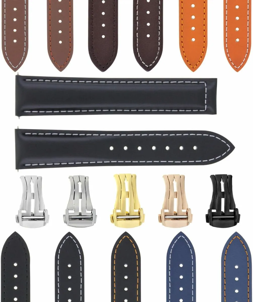 Ewatchparts 18-24mm Leather Watch Band Strap 41mm Compatible With Omega Seamaster 300 Or Planet Ocean