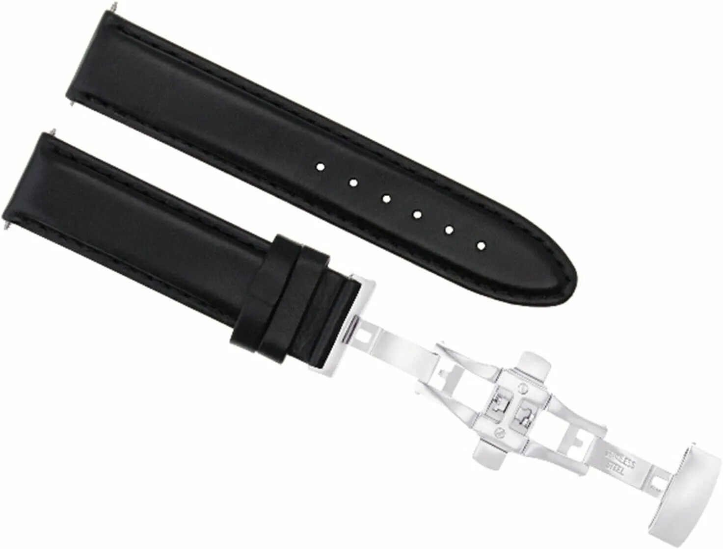 Ewatchparts 22mm Leather Watch Band Strap Smooth Deploy Clasp Compatible With Tag Heuer Carrera Monaco Black