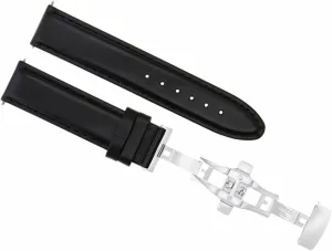 Ewatchparts 22mm Leather Watch Band Strap Smooth Deploy Clasp Compatible With Tag Heuer Carrera Monaco Black