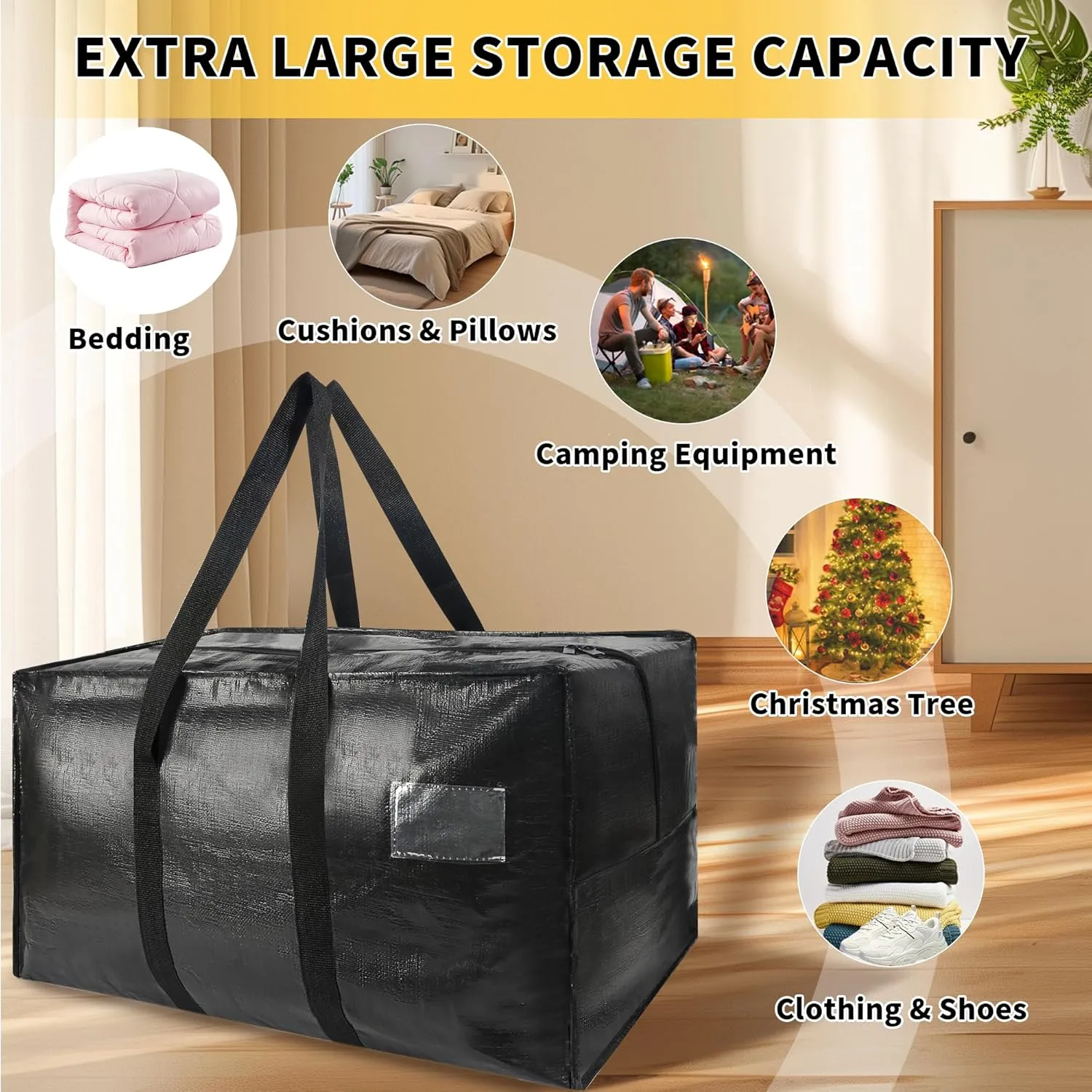 Extra Large 96 Gallon Jumbo Packing Bags, Huge Storage Bags with Strong Zippers & Carrying Handles, Reusable Big Moving Totes for College Dorm Travel - 1 Pack