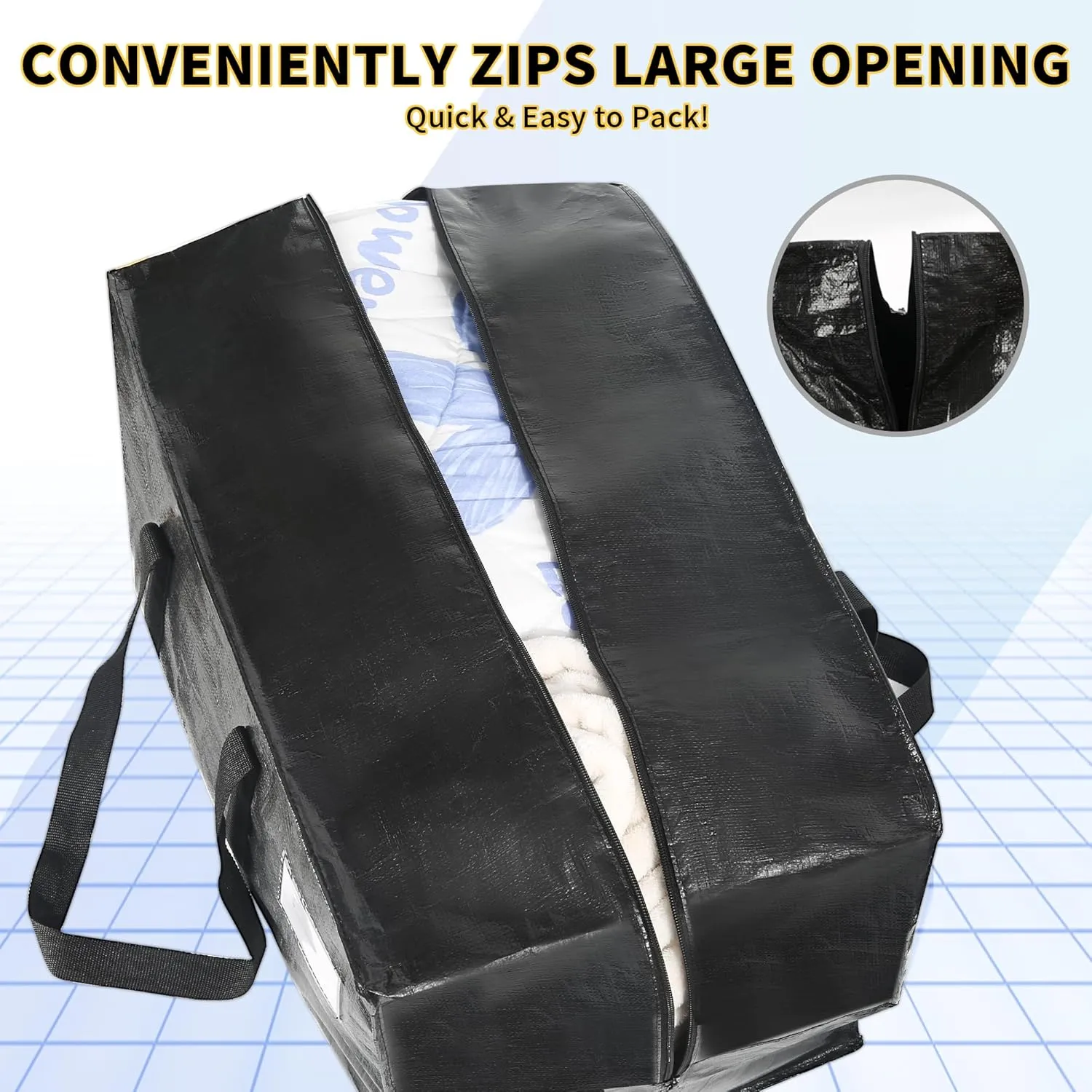 Extra Large 96 Gallon Jumbo Packing Bags, Huge Storage Bags with Strong Zippers & Carrying Handles, Reusable Big Moving Totes for College Dorm Travel - 1 Pack