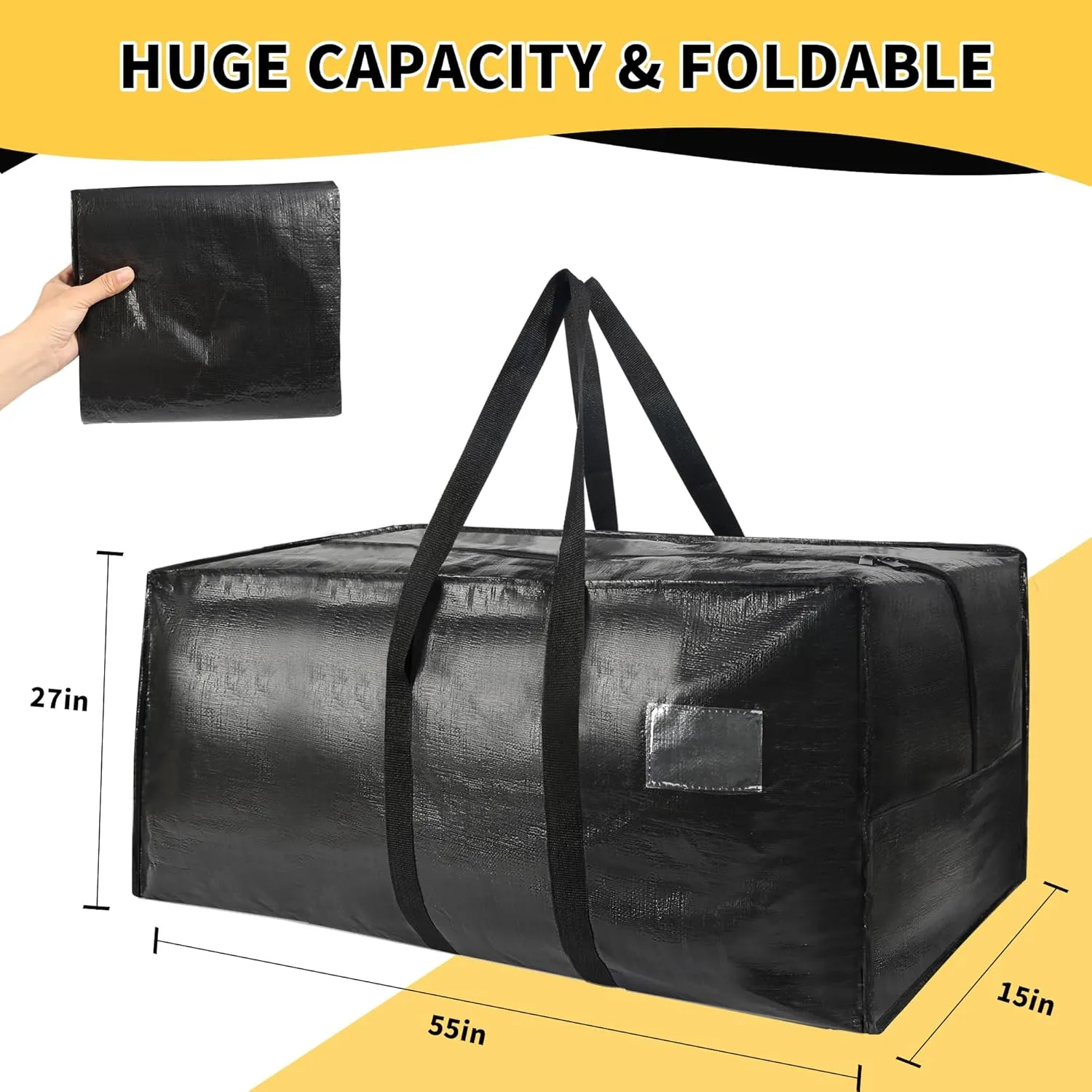 Extra Large 96 Gallon Jumbo Packing Bags, Huge Storage Bags with Strong Zippers & Carrying Handles, Reusable Big Moving Totes for College Dorm Travel - 1 Pack