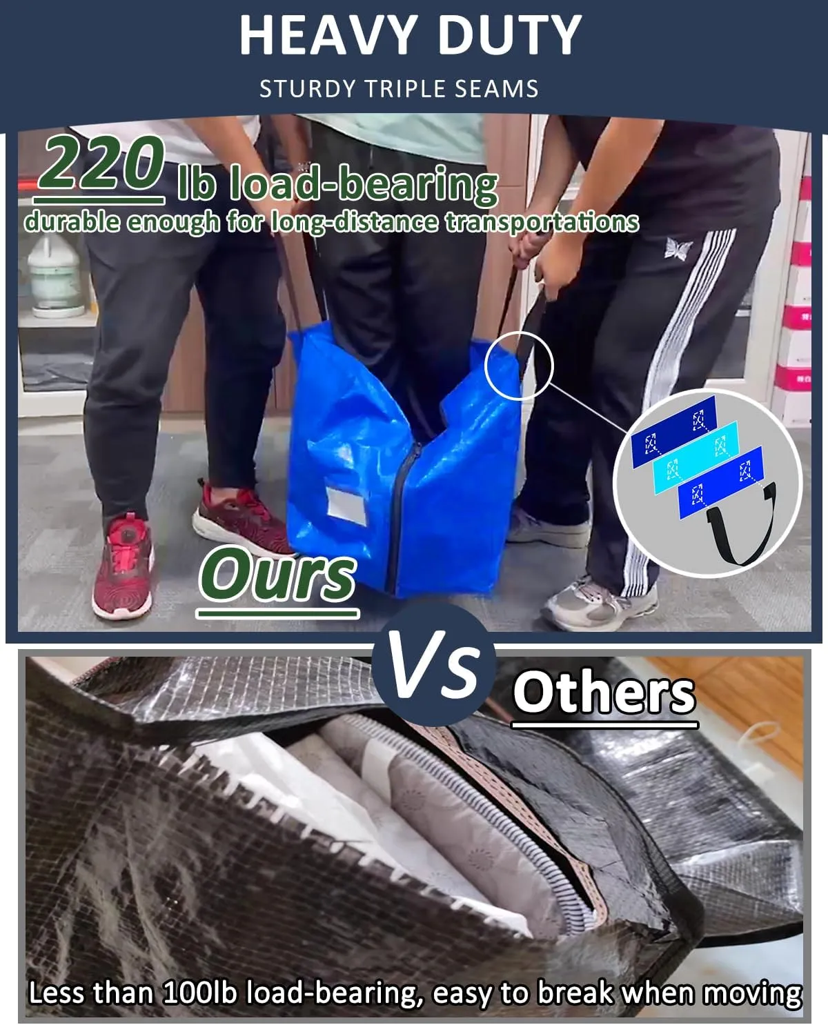 Extra Large Moving Bags with Strong Handles, 8 Pack Heavy Duty Storage Bags with Smooth Zipper, Oversized Storage Tote for Clothes Moving Supplies Dorm Essentials Household Containers