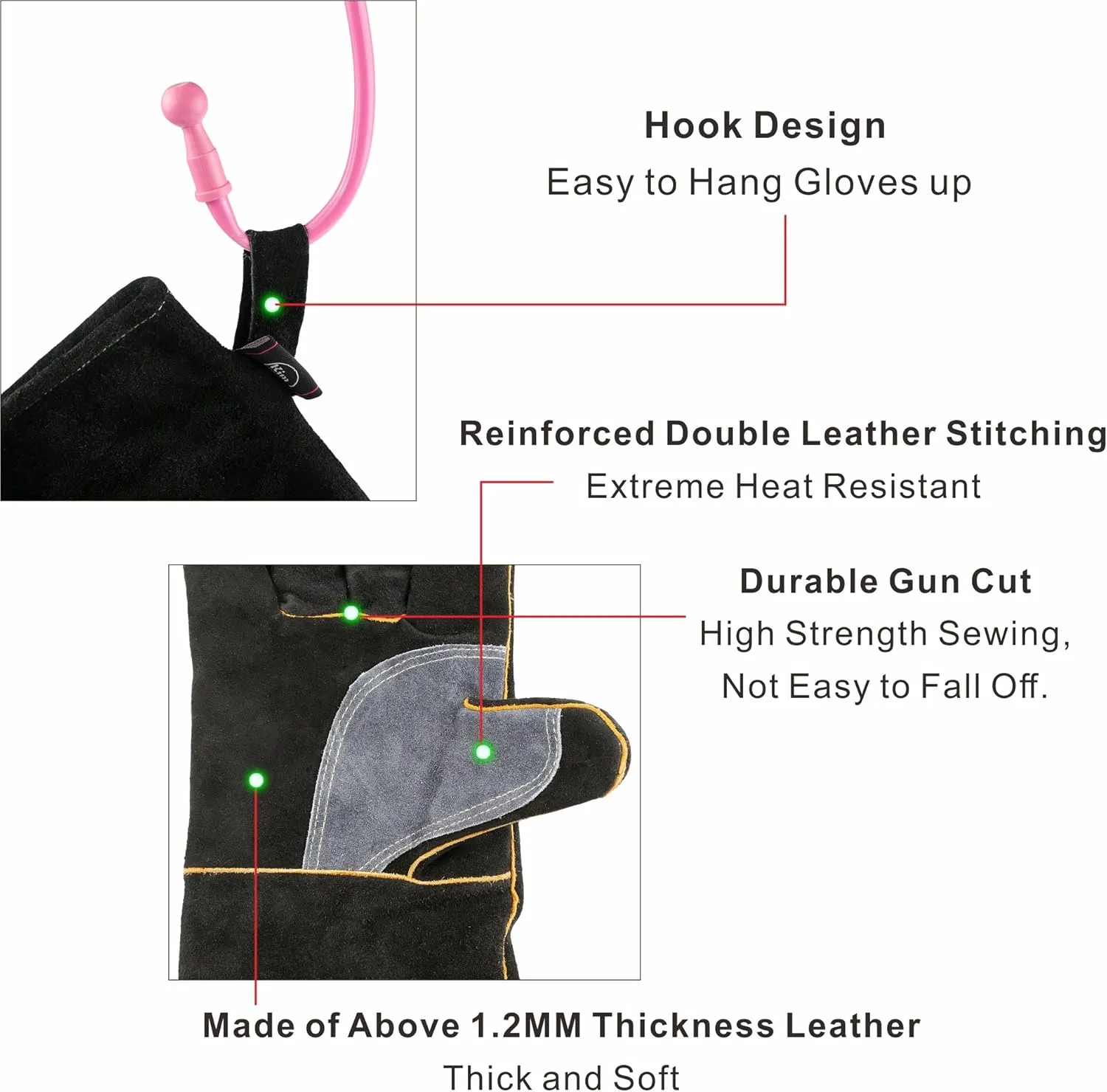 Extreme Heat & Fire Resistant Gloves Leather with Kevlar Stitching,Mitts Perfect for Fireplace, Stove, Oven, Grill, Welding, BBQ, Mig, Pot Holder, Animal Handling