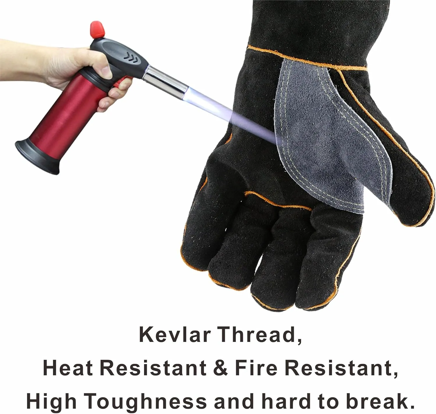 Extreme Heat/Fire Resistant Gloves Leather with Kevlar Stitching, Mitts Perfect for Welding/Oven/Grill/BBQ/Mig/Fireplace/Stove/Pot Holder/Tig Welder/Animal Handling