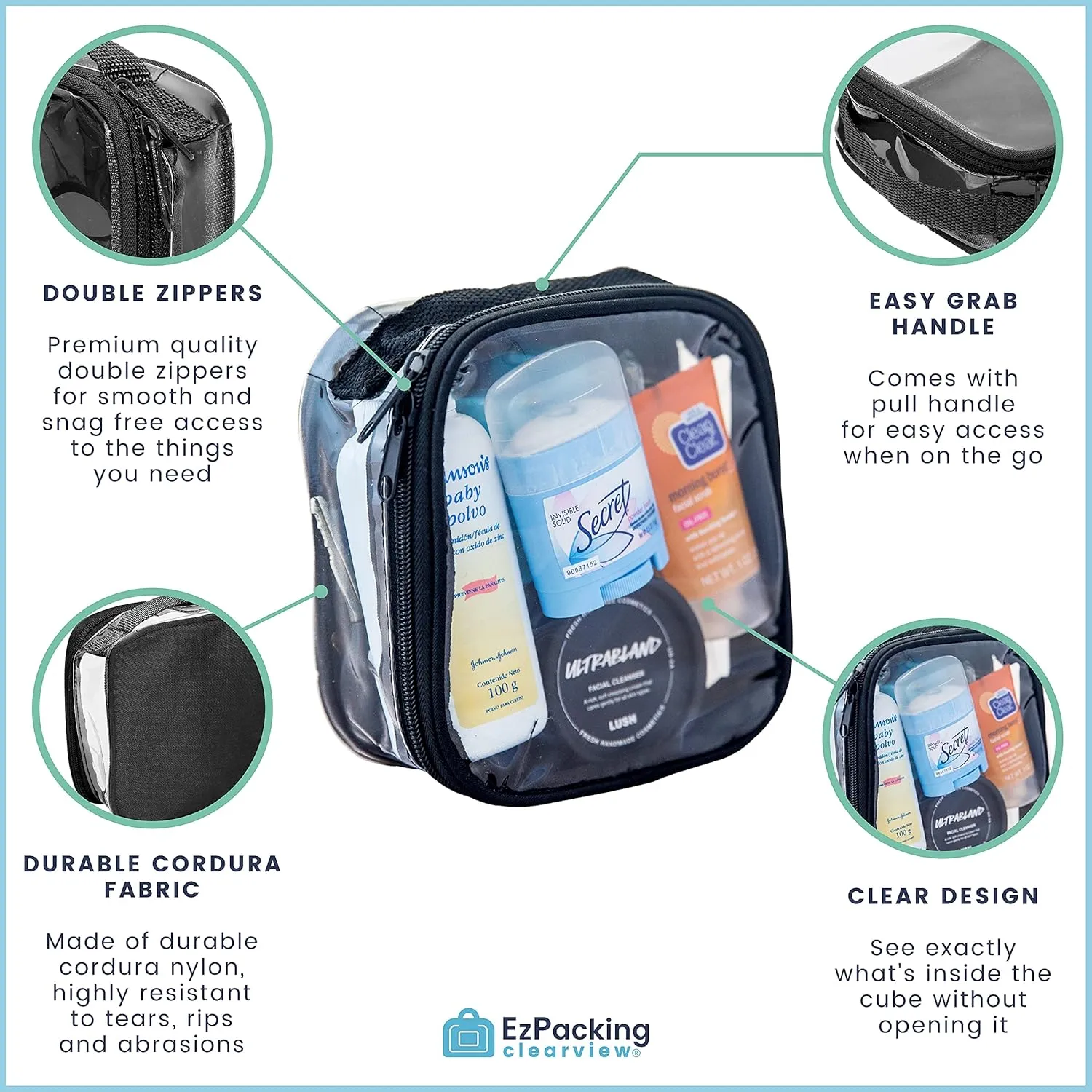 EzPacking Clear TSA Approved 3-1-1 Travel Toiletry Bag for Carry On/Quart Size Transparent Liquids Pouch for Airport Security & Carry On (Rose)