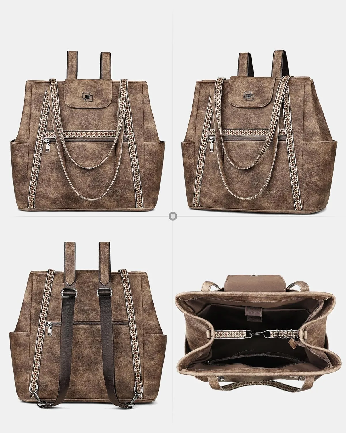 FADEON Large Laptop Tote Bag for Women Designer Leather Laptop Bag Fashion Travel Backpack Purse Shoulder Handbag