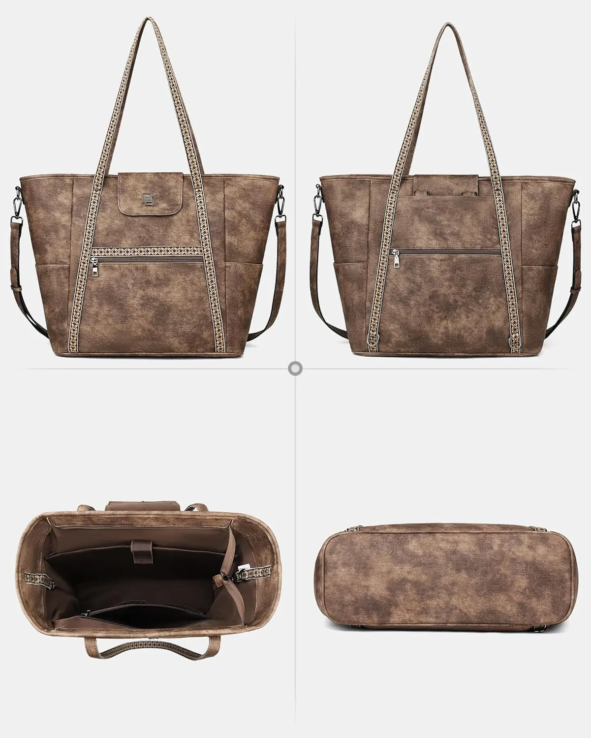 FADEON Large Laptop Tote Bag for Women Designer Leather Laptop Bag Fashion Travel Backpack Purse Shoulder Handbag